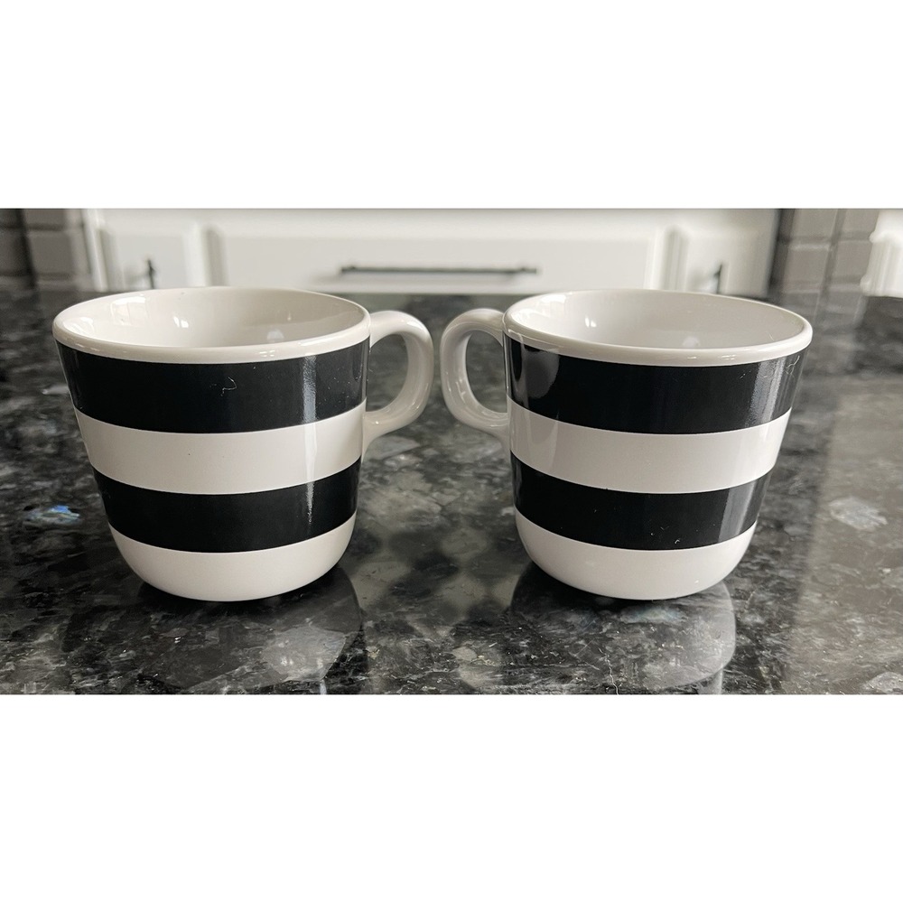 Ikea Ungdom Set Of 4 Black White Dots Stripes Ceramic Coffee Mugs READ - Picture 4 of 12